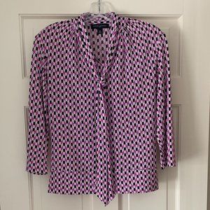 Vintage Banana Republic Silk Purple/Black Bow Blouse - Size Medium